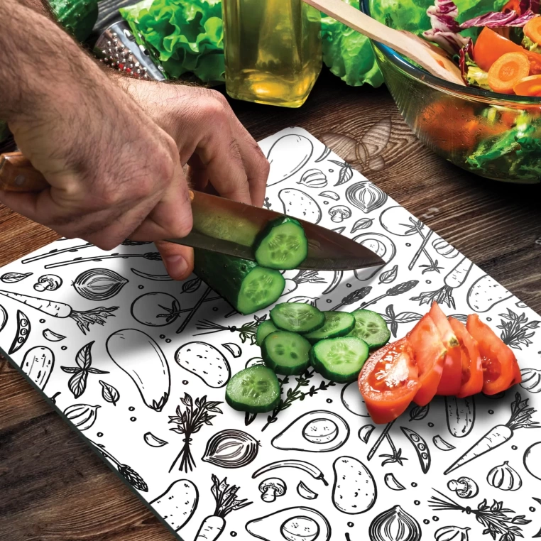 Tempered Glass Cutting Board - Vegan Board Black&White