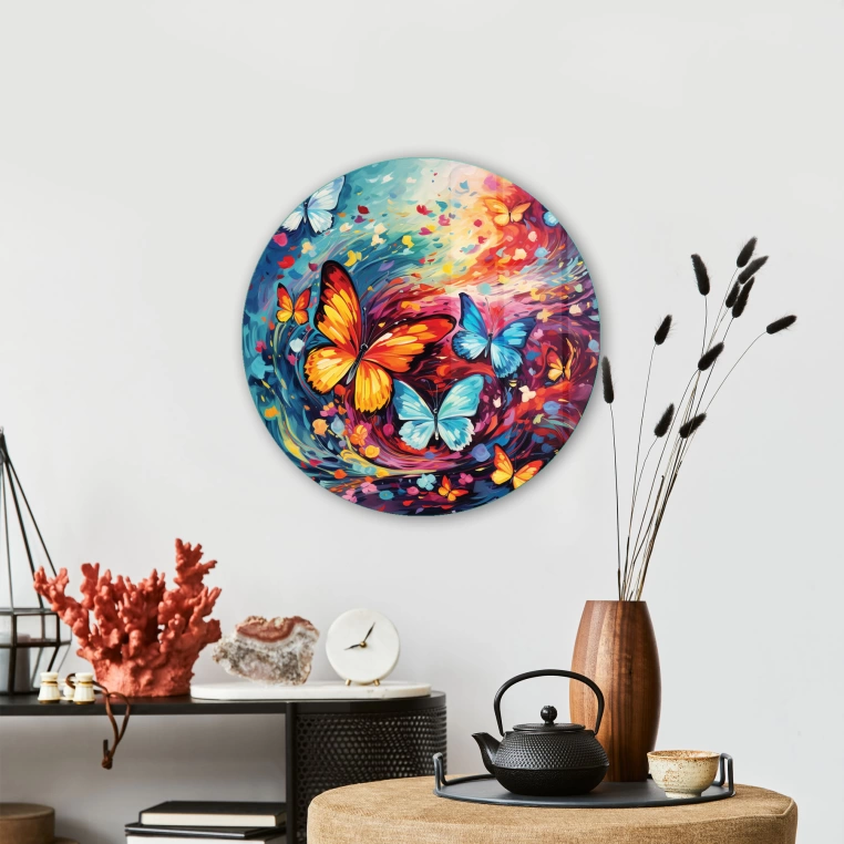 Vivantes Circle Glass Wall Art in 12" Diameter-Orange Butterfly