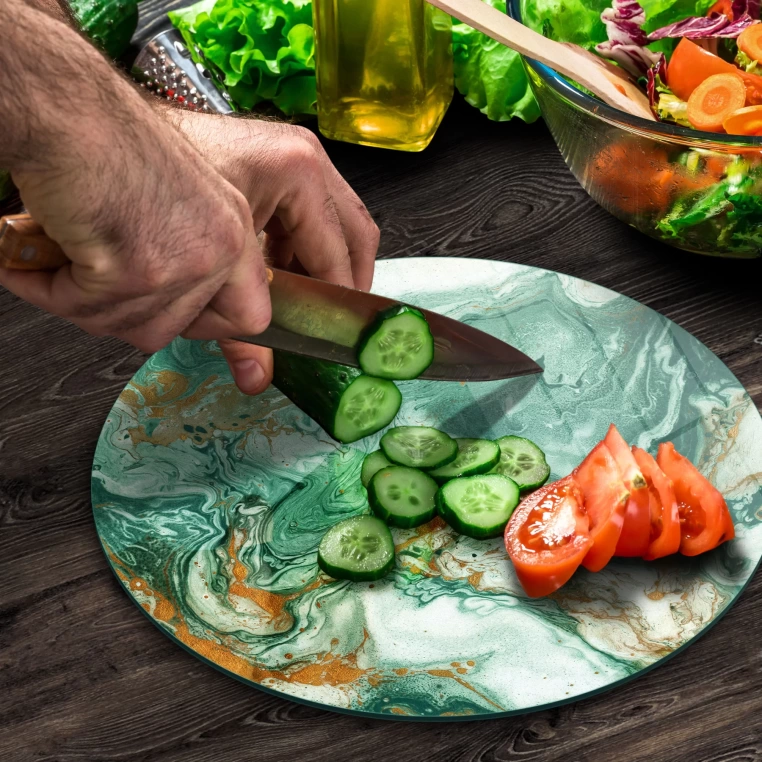 Tempered 12 inch Round Glass Cutting Board - Greengold Granite