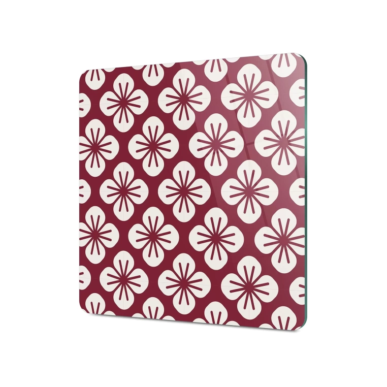 Tempered Glass Square Cutting Board - White Flowers