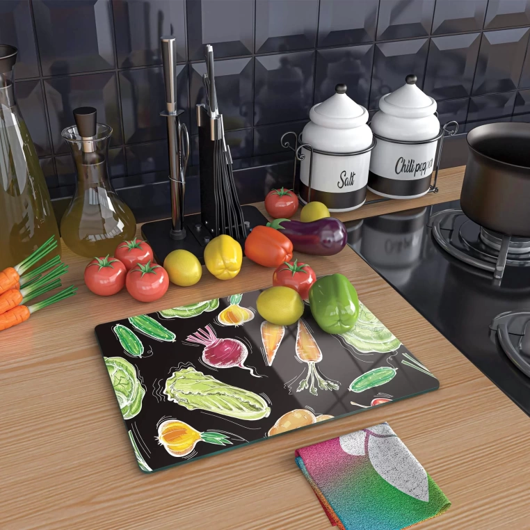 Tempered Glass Cutting Board - Veggies