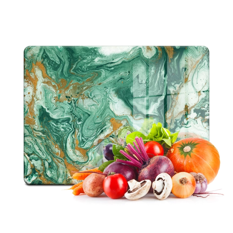 Tempered Glass Cutting Board - Green Gold Granite