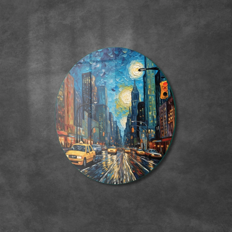 Vivantes Circle Glass Wall Art in 12" Diameter-New York 34th Str