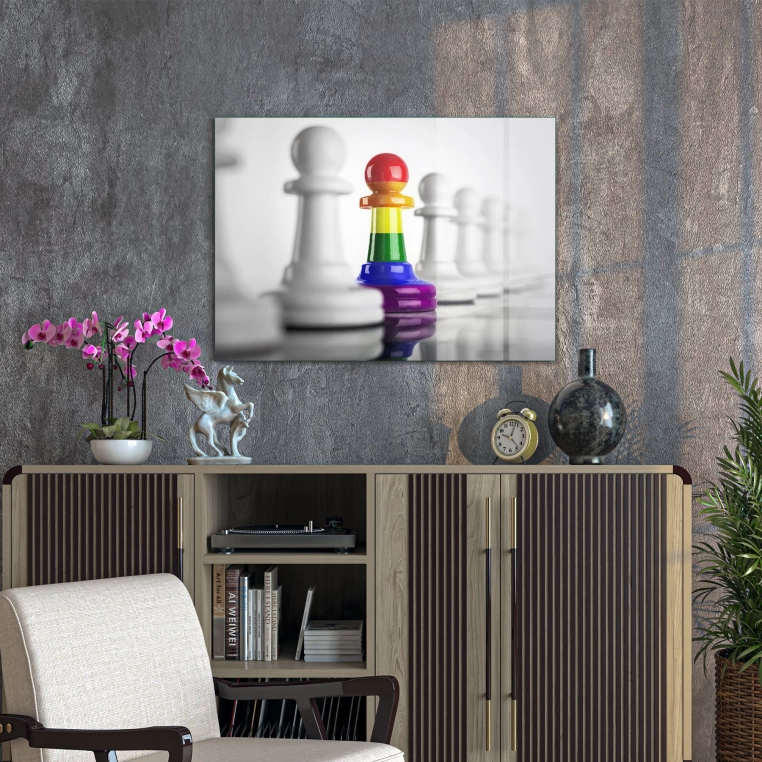 Vivantes Tempered Glass Wall Art - White Chess Stones