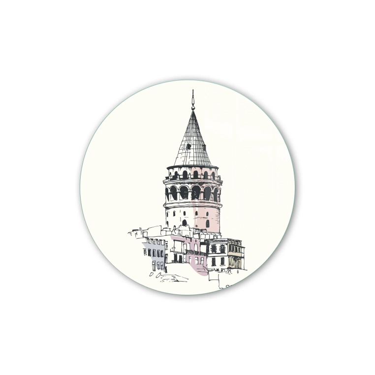 Vivantes Circle Glass Wall Art in 12" Diameter-Galata Tower