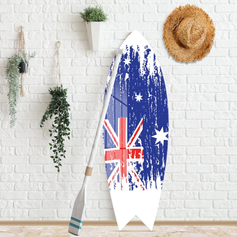 Vivantes Decorative Surfing Board in 4mm Tempered Glass-Australian Flag