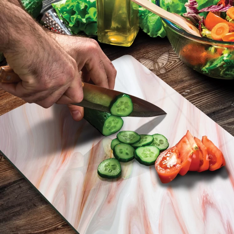 Tempered Glass Cutting Board - Pink Marble