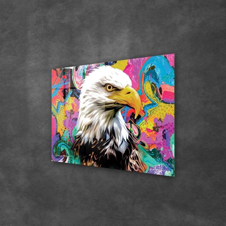 Vivantes Tempered Glass Wall Art - Eagle with colored background