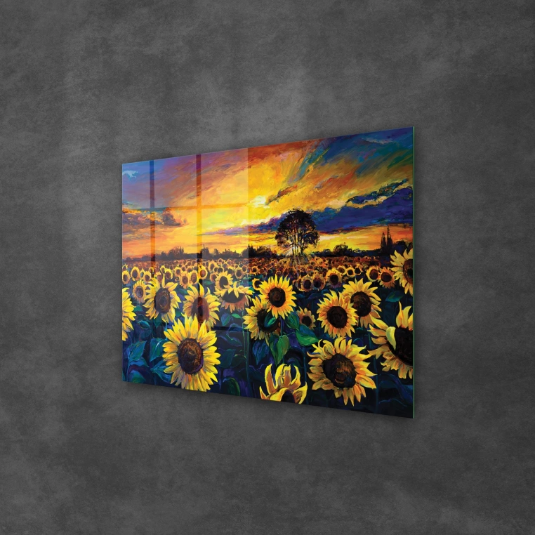 Vivantes Tempered Glass Wall Art- Sunflowers in Dawn