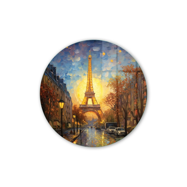 Vivantes Circle Glass Wall Art in 12" Diameter-Paris in Fall