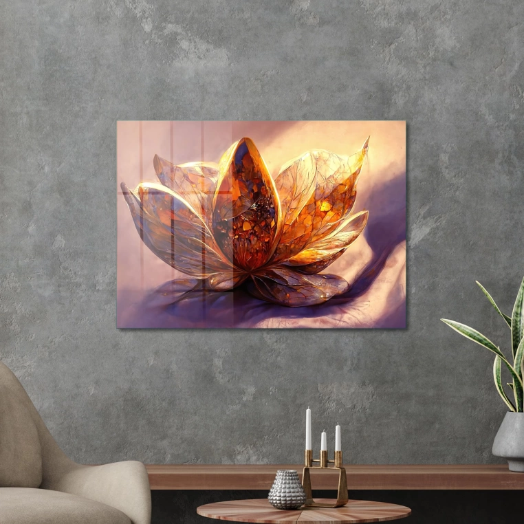 Vivantes Tempered Glass Wall Art - Golden blossom