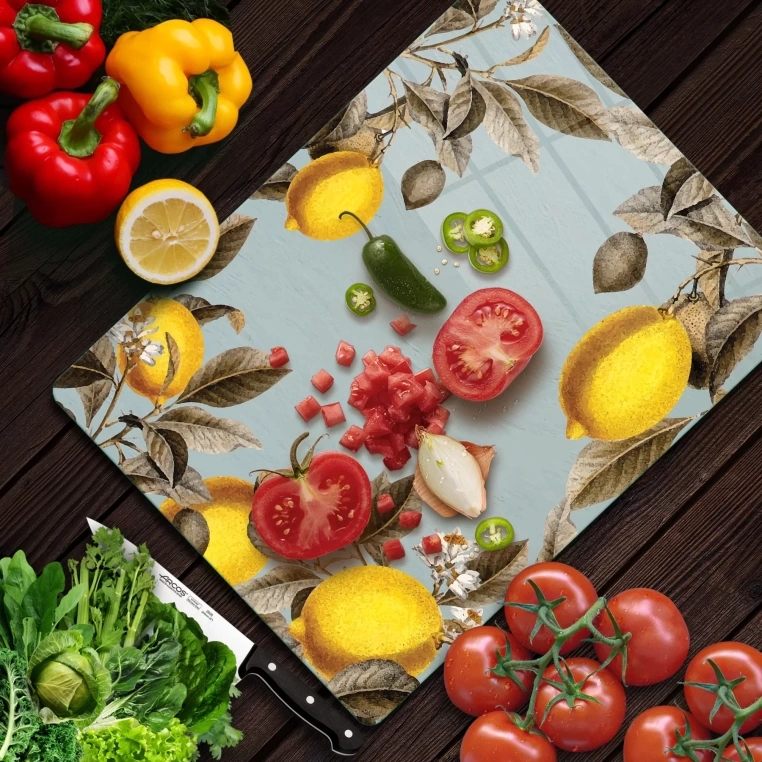 Tempered Glass Cutting Board - Retro Lemon