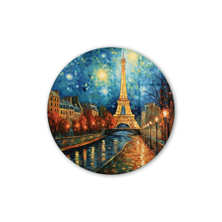 Vivantes Circle Glass Wall Art in 12" Diameter-Night in Paris 2