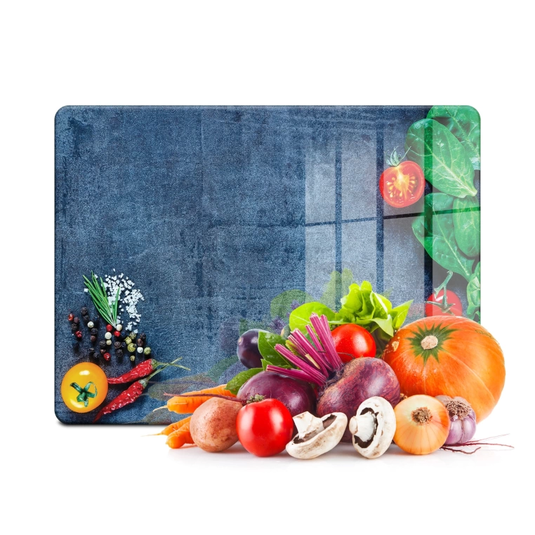 Tempered Glass Cutting Board - Blue Marble Salad Prep