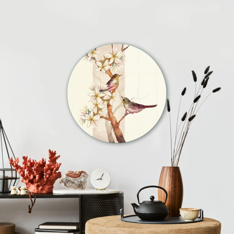 Vivantes Circle Glass Wall Art in 12" Diameter-Love Birds