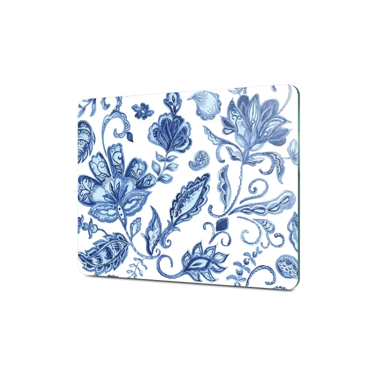 Tempered Glass Cutting Board - Blue Flowers Tile