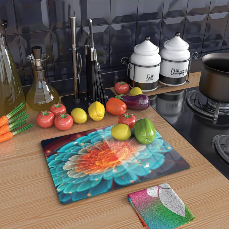 Tempered Glass Cutting Board - Digi Flower