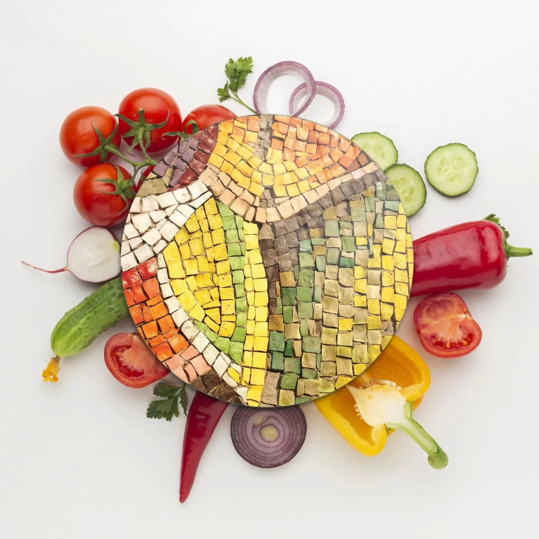 Tempered 12 inch Round Glass Cutting Board - Colored Mosaics