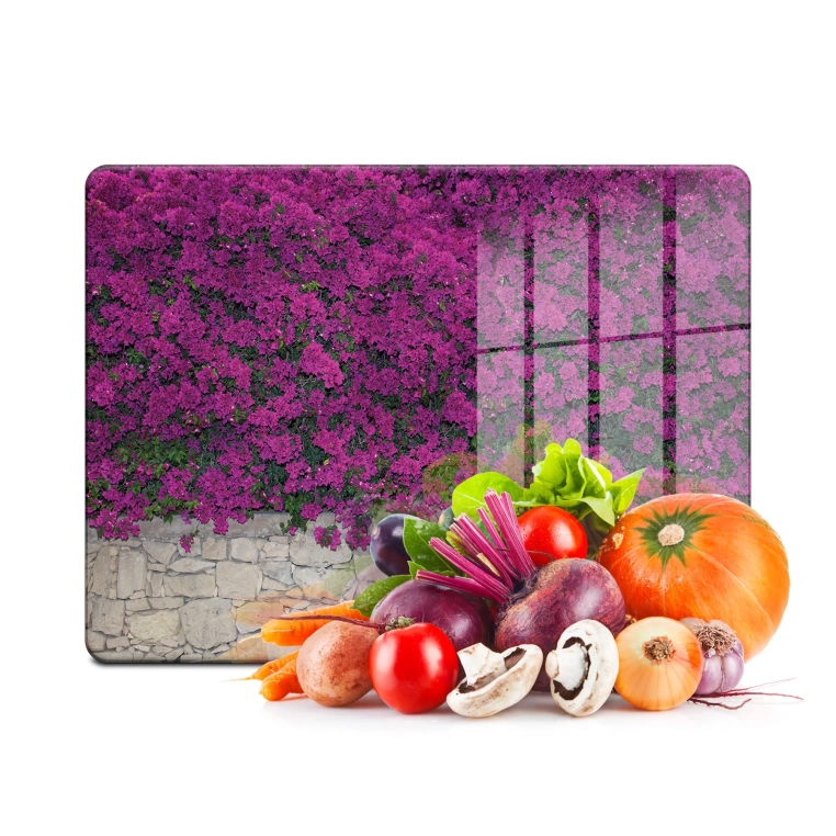 Tempered Glass Cutting Board - Purple Flowers