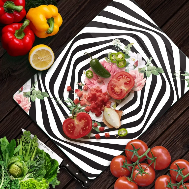 Tempered Glass Cutting Board - Spiral Zebra