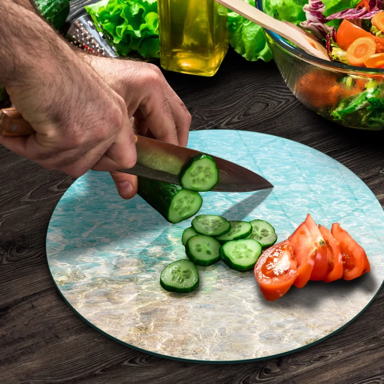 Tempered 12 inch Round Glass Cutting Board - Maui Sea