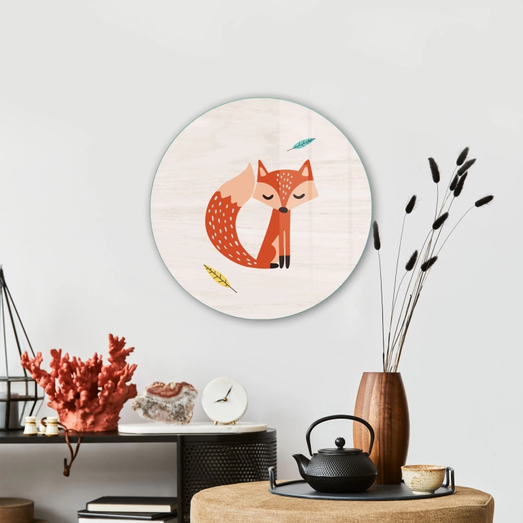 Vivantes Circle Glass Wall Art in 12" Diameter-Fox