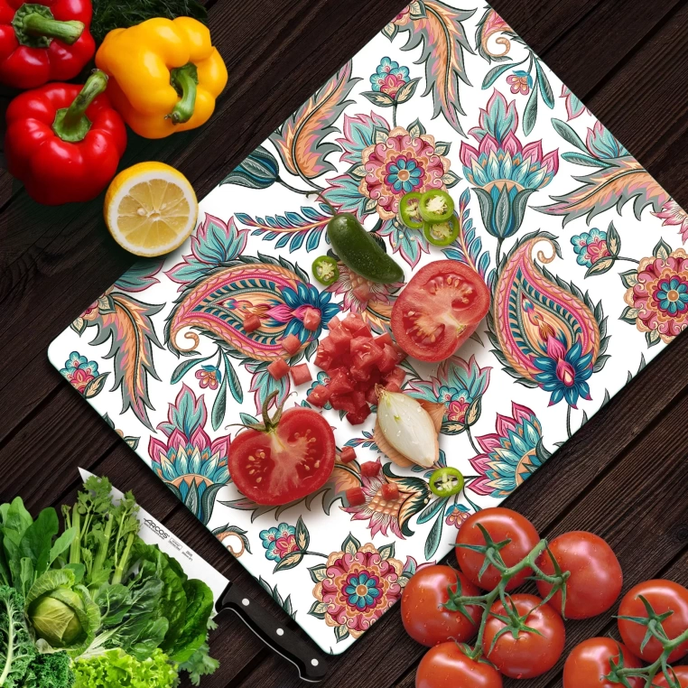 Tempered Glass Cutting Board - Mixed Flowered Tile