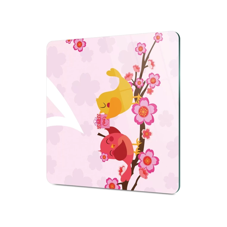 Tempered Glass Square Cutting Board - Kissing Birds