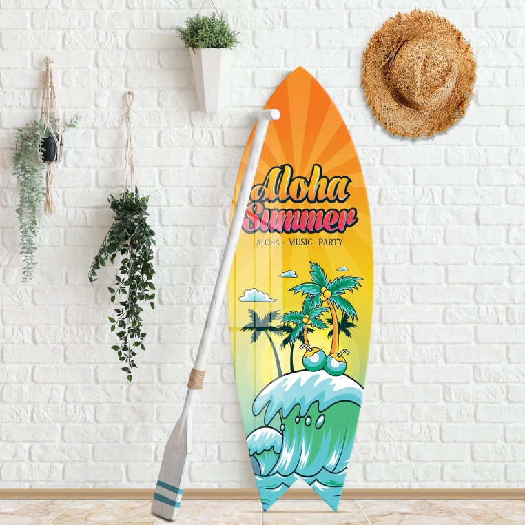 Vivantes Decorative Surfing Board in 4mm Tempered Glass-Aloha Summer