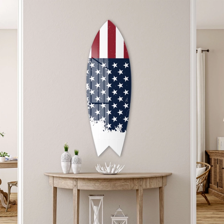 Vivantes Decorative Surfing Board in 4mm Tempered Glass-American Flag