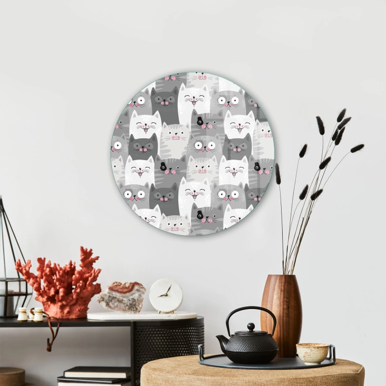 Vivantes Circle Glass Wall Art in 12" Diameter-Big Cat Family