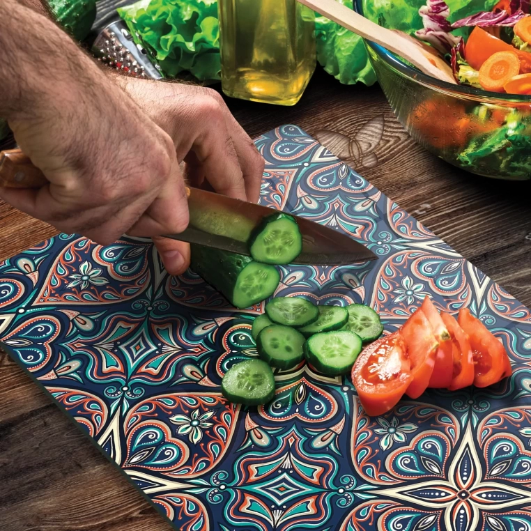 Tempered Glass Cutting Board - Indian Tile