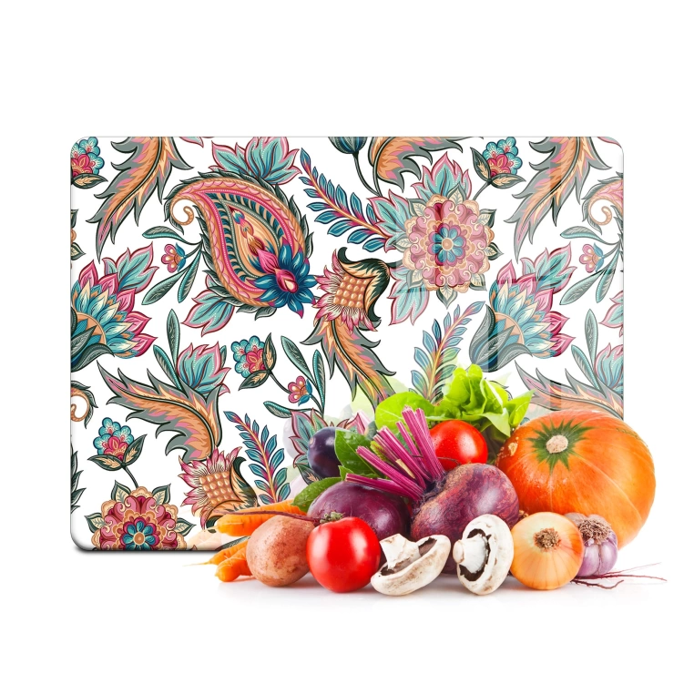 Tempered Glass Cutting Board - Mixed Flowered Tile