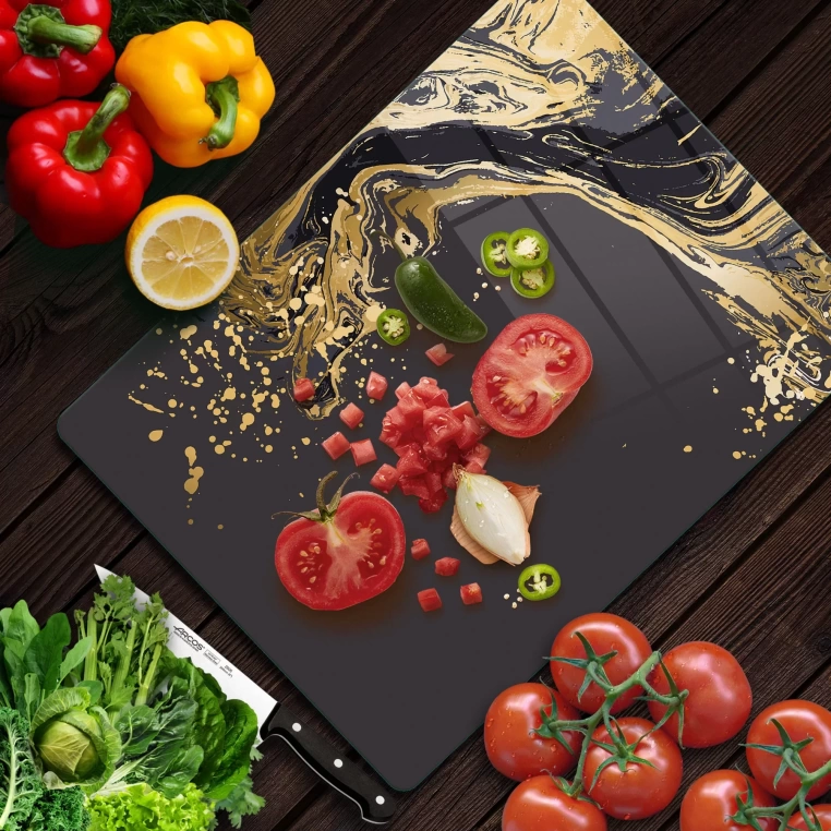 Tempered Glass Cutting Board - Golden Splash