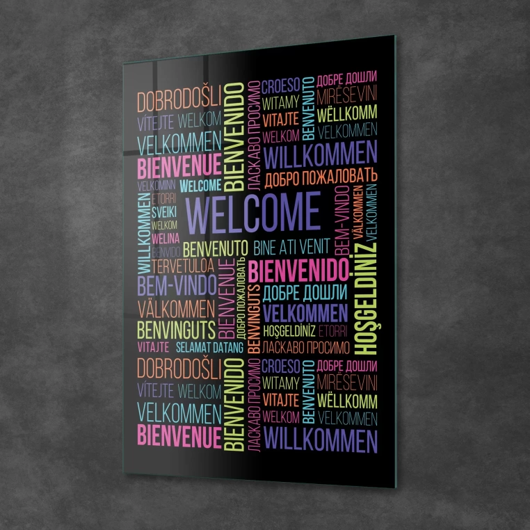 Vivantes Tempered Glass Wall Art - Welcome in Many Languages