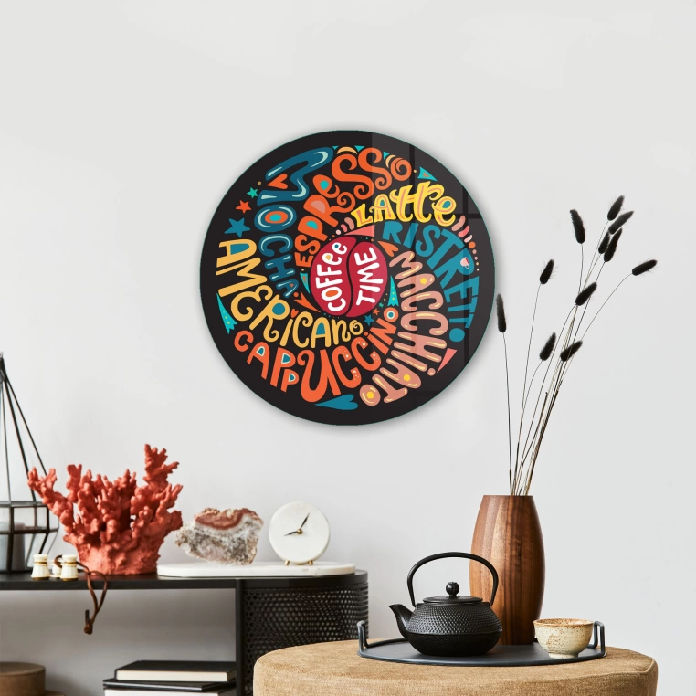 Vivantes Circle Glass Wall Art in 12" Diameter-Coffee Time