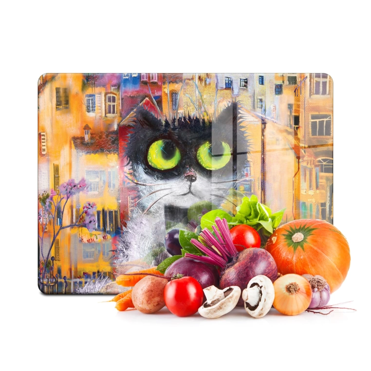 Tempered Glass Cutting Board - Urban Kitten