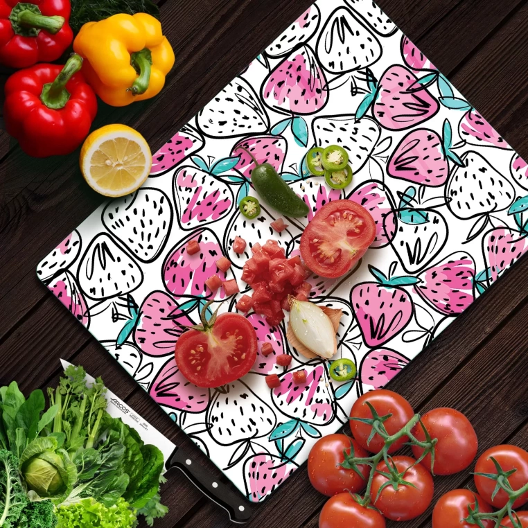 Tempered Glass Cutting Board - Strawberries