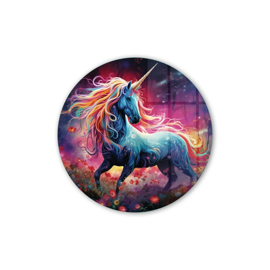 Vivantes Circle Glass Wall Art in 12" Diameter-Wild Unicorn