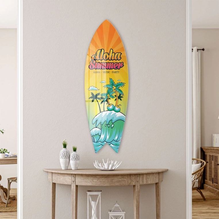 Vivantes Decorative Surfing Board in 4mm Tempered Glass-Aloha Summer