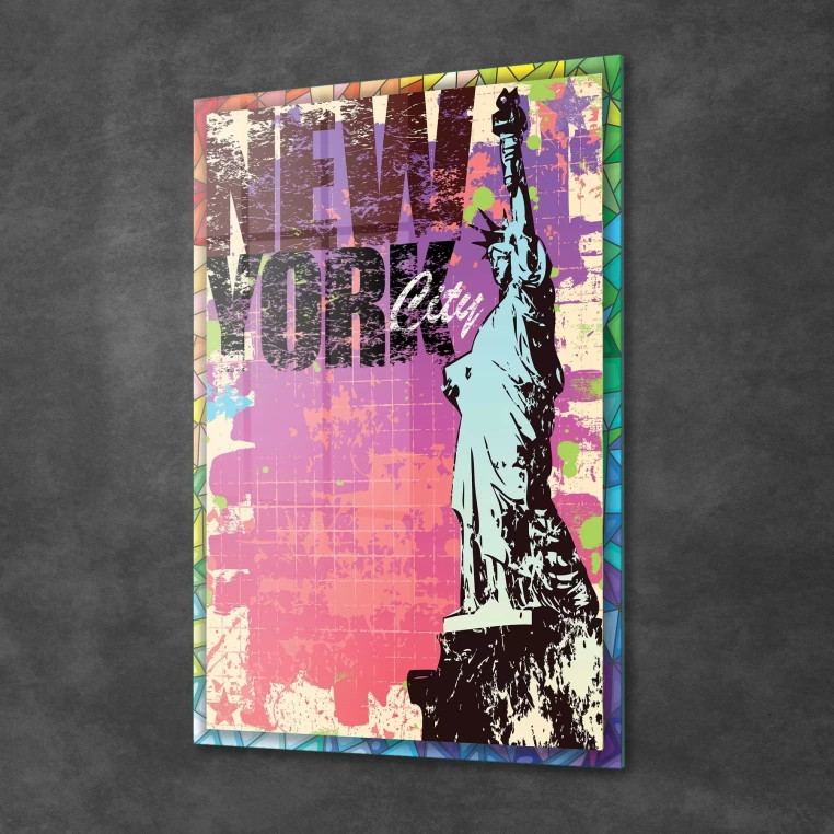 Vivantes Tempered Glass Wall Art - New York City with Colors