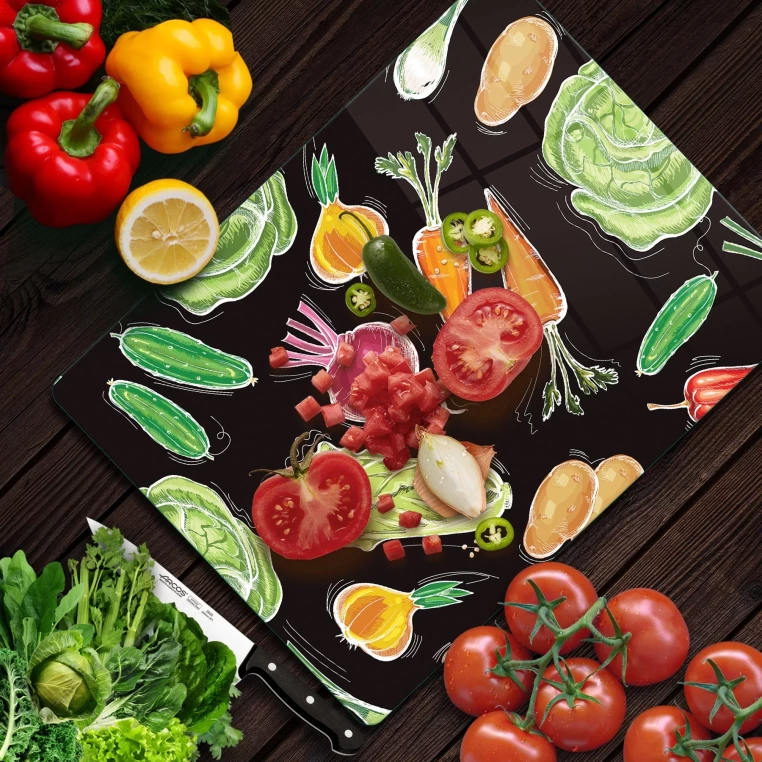 Tempered Glass Cutting Board - Veggies