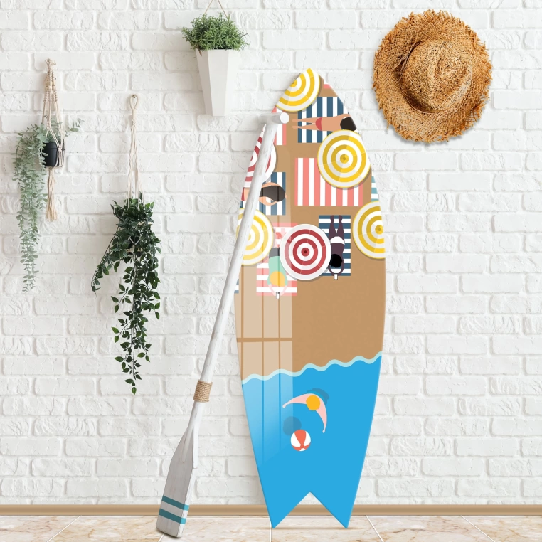 Vivantes Decorative Surfing Board in 4mm Tempered Glass-Beach