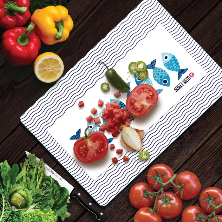 Tempered Glass Cutting Board - Cute Fish