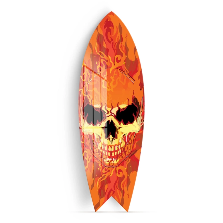 Vivantes Decorative Surfing Board in 4mm Tempered Glass-Hot Skull