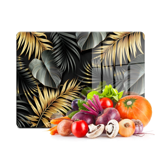 Tempered Glass Cutting Board - Dark and Golden Leaves