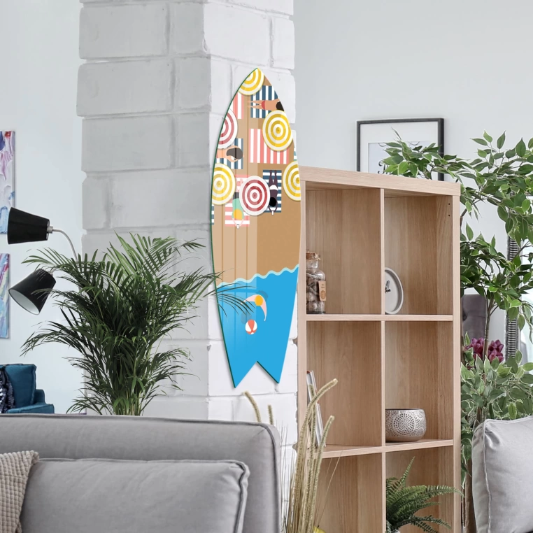 Vivantes Decorative Surfing Board in 4mm Tempered Glass-Beach