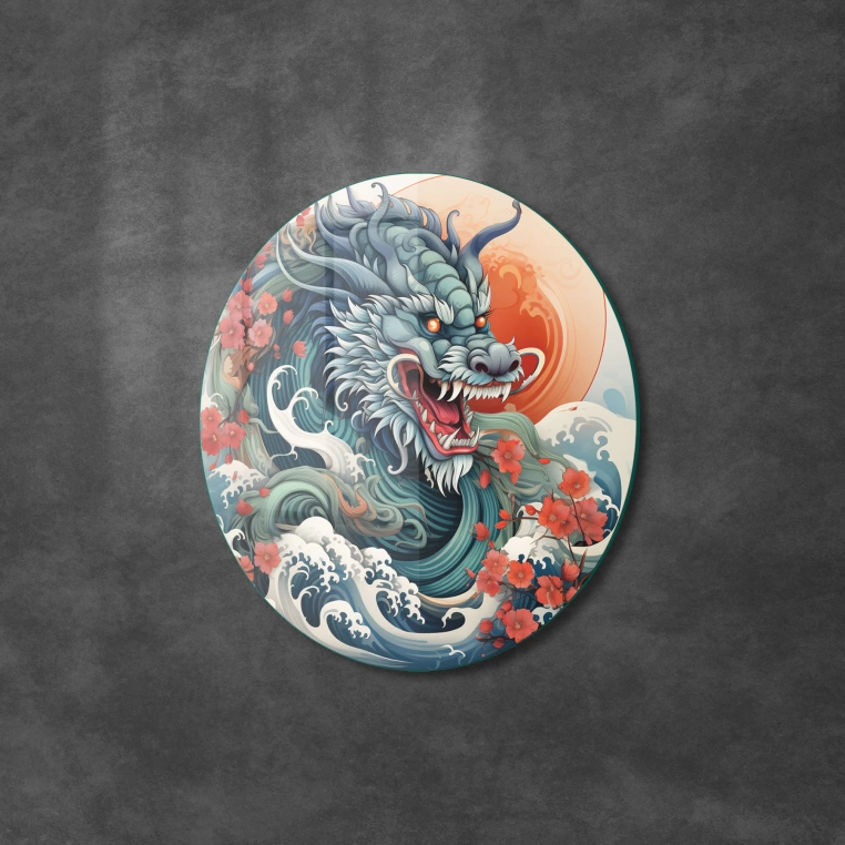 Vivantes Circle Glass Wall Art in 12" Diameter-Chinese Dragon