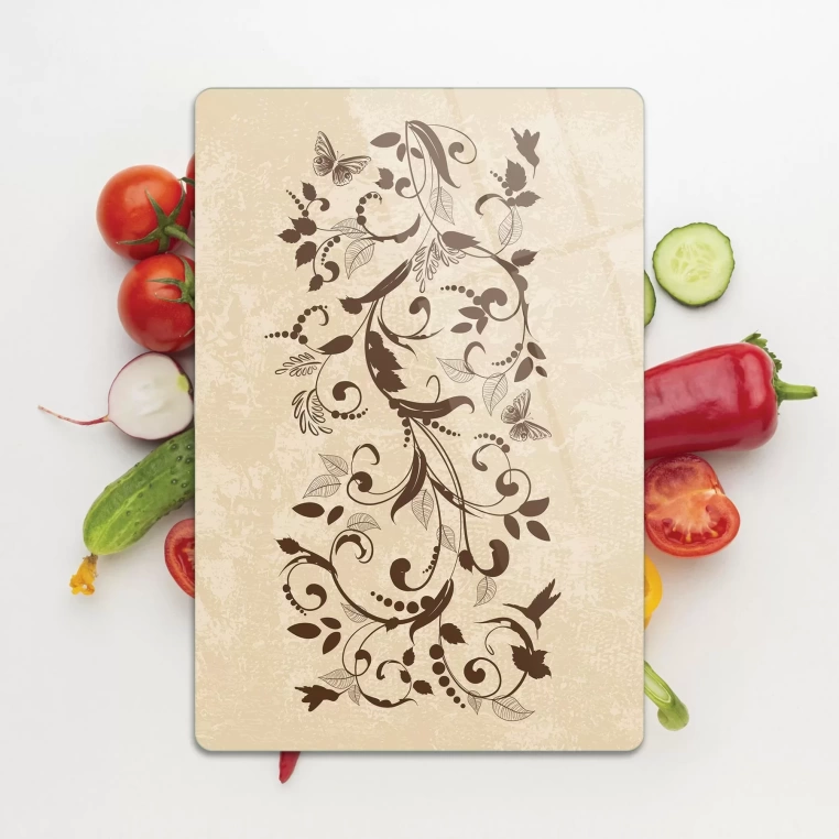 Tempered Glass Cutting Board - Beige Vines