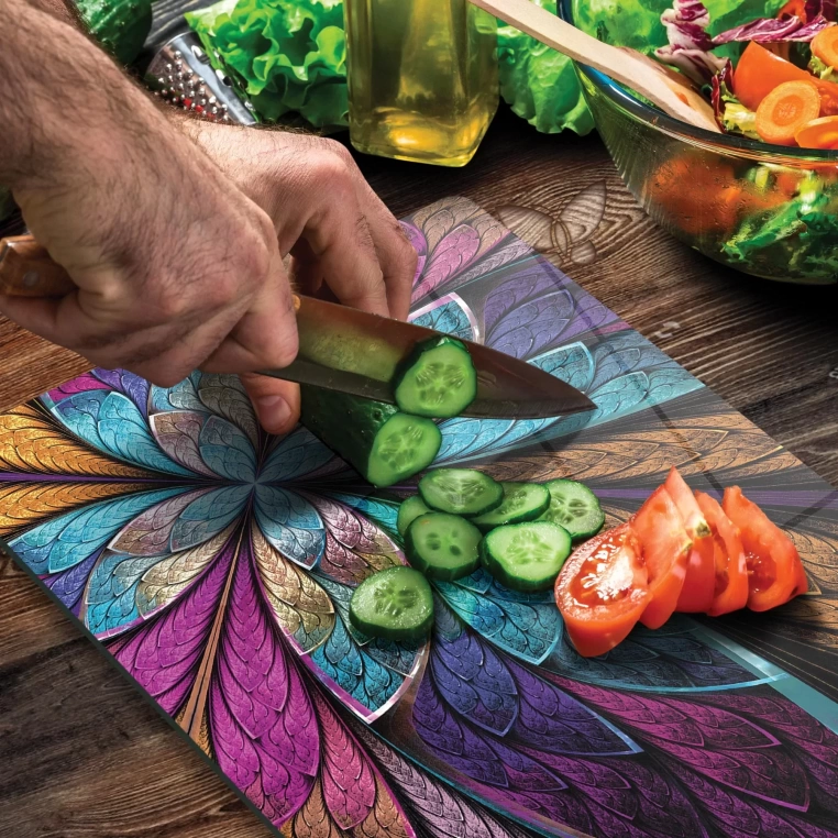 Tempered Glass Cutting Board - Metal Leaves